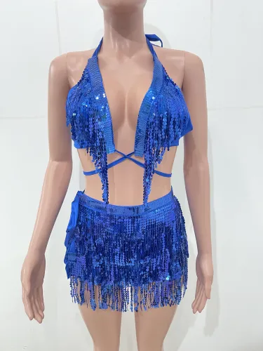 Women's sexy sequin beach skirt 3-piece swimsuit