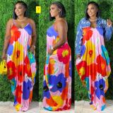 Women's tie dyed multicolored printed suspender loose fitting dress