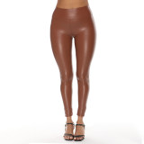 Multi color leather pants High waist leather pants Leggings Women's four side elastic hip lifting sexy pants
