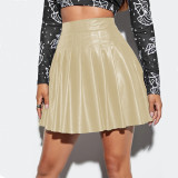 Pleated skirt Sexy short skirt PU leather short skirt