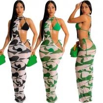Fashion Irregular One Shoulder Mesh Sandwich 3-piece Set