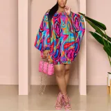 Sexy Loose Off Shoulder Print Bat Sleeve Dress