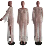 Women's sexy solid color hand knitted fringed beach skirt