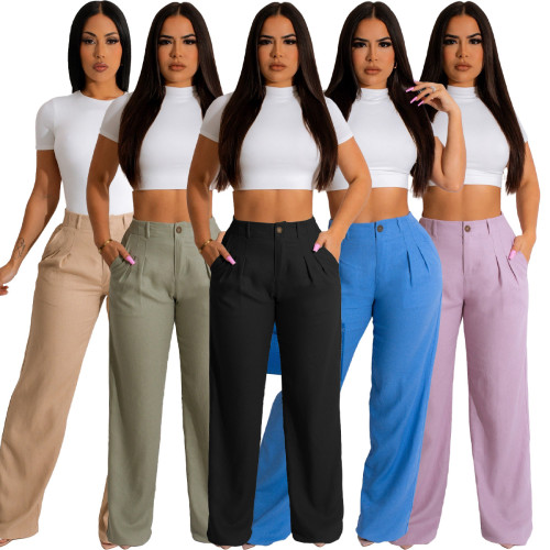 Fashion casual loose straight pants Solid casual pants