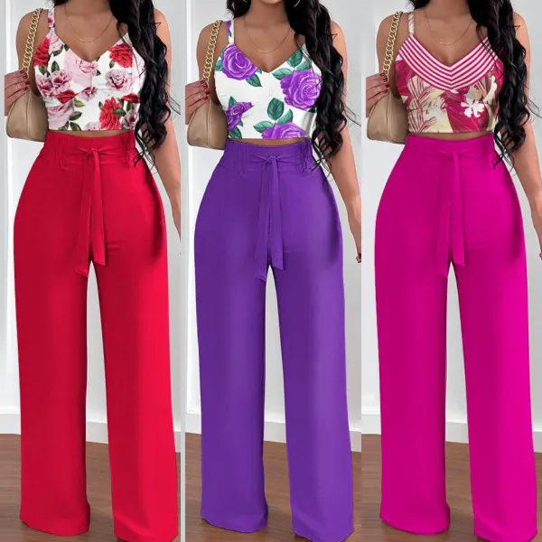 Slim fitting suspender top lace up straight pants pants suit