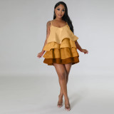 Women's Gradient Ruffle Cake Skirt Sling Sexy Dress