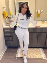 Women's Fashion Tight Casual Sports Fashion Brand Print Home Long Sleeve Two Piece Set