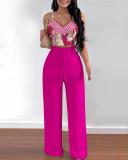 Slim fitting suspender top lace up straight pants pants suit