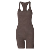 Knitted Solid Color High Waist Tight Sports Yoga Bodysuit