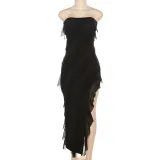 Fashion bra sexy open back split tassel style dress