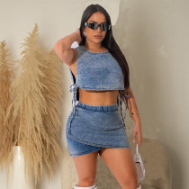 Tank top short skirt elastic two-piece sexy denim dress for women