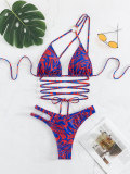 Single-shoulder printed swimsuit split body women's swimsuit lace up high waist bikini