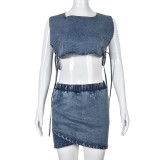 Tank top short skirt elastic two-piece sexy denim dress for women