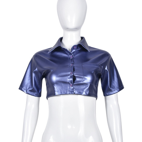 Lapel pocket navel exposed street fashion blouse