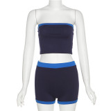 Panel contrast skinny bra top high waist tight shorts set