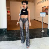 High Waist Wave Point Perspective Straight Leg Pants Street Spicy Girl Hip Lift Slightly Ragged Casual Pants