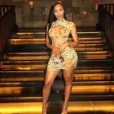 Print Wrapped Chest Open Umbilical Top Short Skirt Casual Set