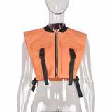 Denim wash bag buckle fashion trend work style vest top