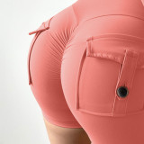 Honey Peach Hip Work Suit Tight Shorts Women's High Waist Elastic Hip Lift Button Yoga Pants Quick Dry Running Fitness Pants