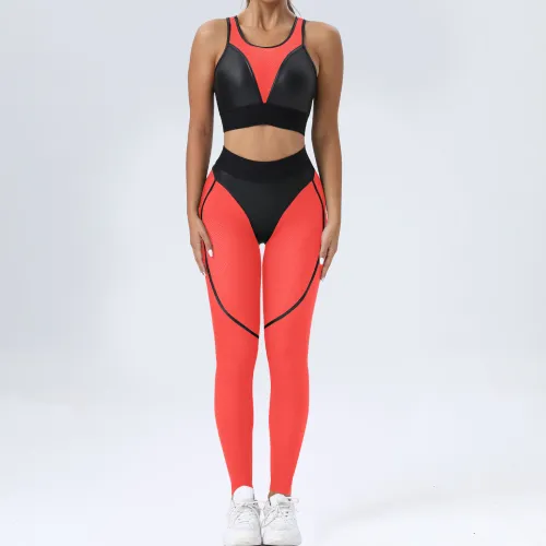 Tight Yoga Set Mesh Sexy Sports Bra Hip Lifting Pants Fitness 2PK Set