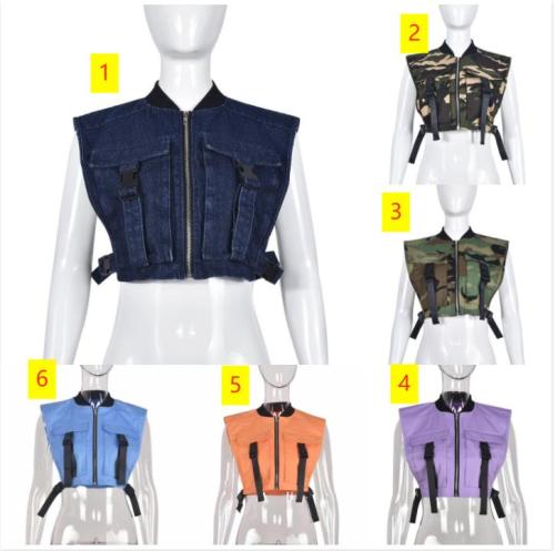 Denim wash bag buckle fashion trend work style vest top