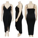 Women's adjustable shoulder strap sleeveless V-neck elastic dress