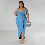Women's adjustable shoulder strap sleeveless V-neck elastic dress