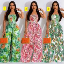 Women's floral printed sleeveless and collarless jumpsuit