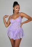 Women's lace chest brace eyelash fold adjustable shoulder strap sexy dress