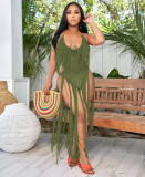 Women's long tassel hollowed out knitted one piece swimsuit