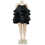 Women's sexy sleeveless ruffle adjustable shoulder strap dress