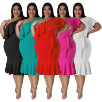 Large Women's Fashion Slim Fit Casual Ruffle Edge Bust Midlength Dress