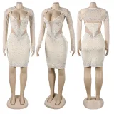 Sexy Hot Diamond Slim Fit Perspective Double Wear Long Sleeve Strap Dress