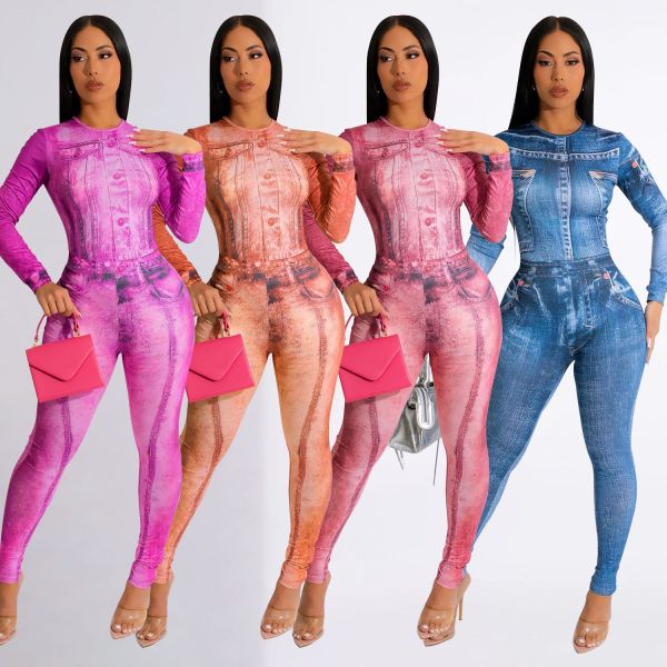 Women's sexy tight fitting printed jumpsuit two-piece set