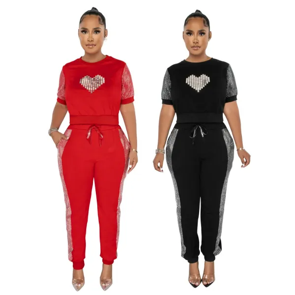 Round neck short sleeved top slim fitting pencil pants fashion casual two-piece set