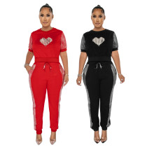 Round neck short sleeved top slim fitting pencil pants fashion casual two-piece set
