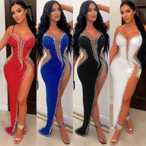 Women's Fashion Sexy Mesh Hot Diamond Irregular Strap Women's Dress