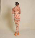 Wave striped bra tight fitting skirt beach bohemian casual slim rabbit velvet knitted buttocks skirt