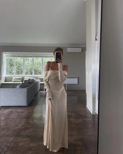Beach Vacation Sexy Long Dress Knitted Hollow out Long Dress Cover Up