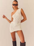 Sleeveless One Shoulder Sexy Knitted Dress Hollow Mini Wrap Hip