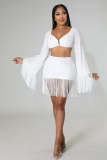 Half length skirt set with tassel solid mesh sexy nightclub two-piece set