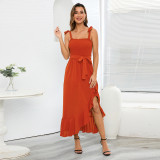Sexy Slim Cable Wrapped Chest Strap Slit Irregular Dress