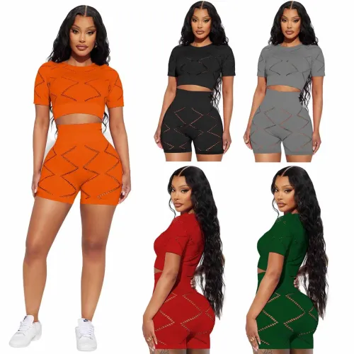 Fashion casual solid color floral two-piece set