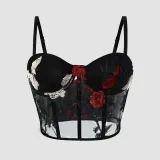Mesh flower embroidered steel ring fishbone vest