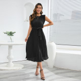Ruffle Sleeves Folded Pleated Dress Solid Color Dress