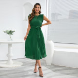 Ruffle Sleeves Folded Pleated Dress Solid Color Dress