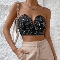 Sequin deep V niche design with inset style bra