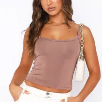 Solid Tone Strap Open Back Sexy Casual Tank Top T-shirt