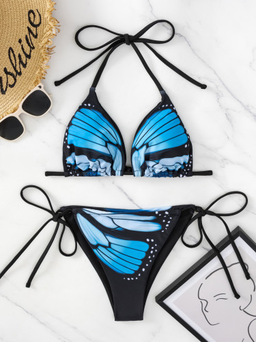 Butterfly Triangle Cup Lace up Sexy Bikini Swimwear