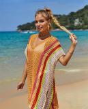 Beach cover shirt, hollowed out knit rainbow vacation bikini cover shirt, sun protection suit